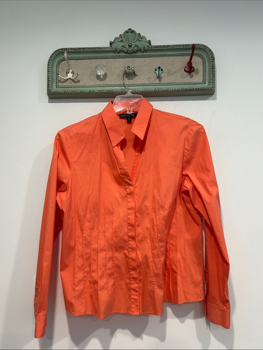 Lafayette 148 New York Orange v neck Button-Down Shirt women’s 12 large
